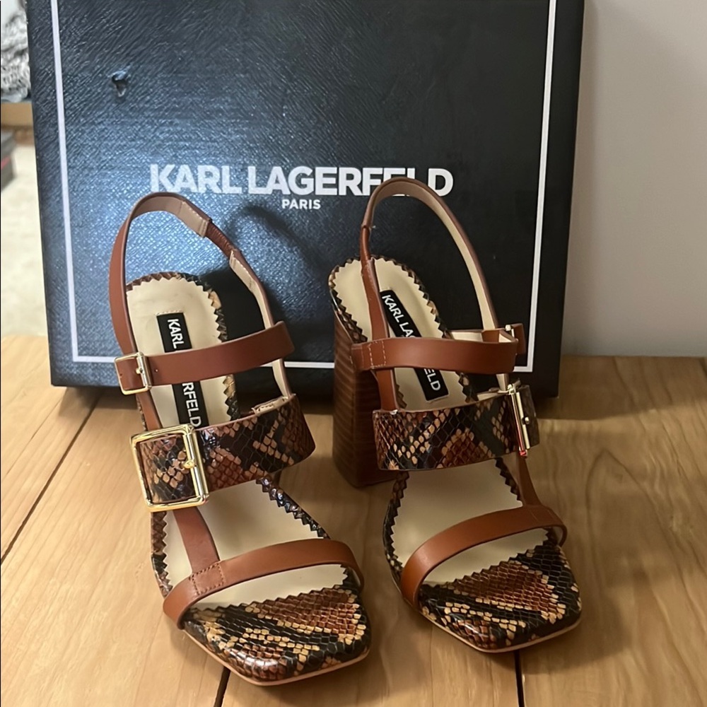 Karl Lagerfeld Marlow Brown Snake Print Women's Sandals shoes